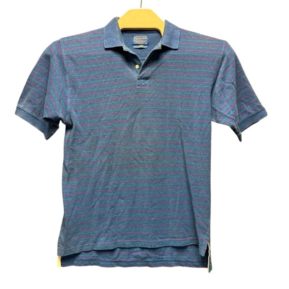 Pendleton Mens Blue Striped Cotton Pique Short Sleeve Polo Shirt Medium